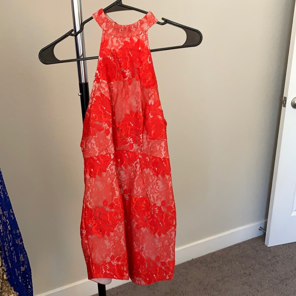 Red lace mini dress